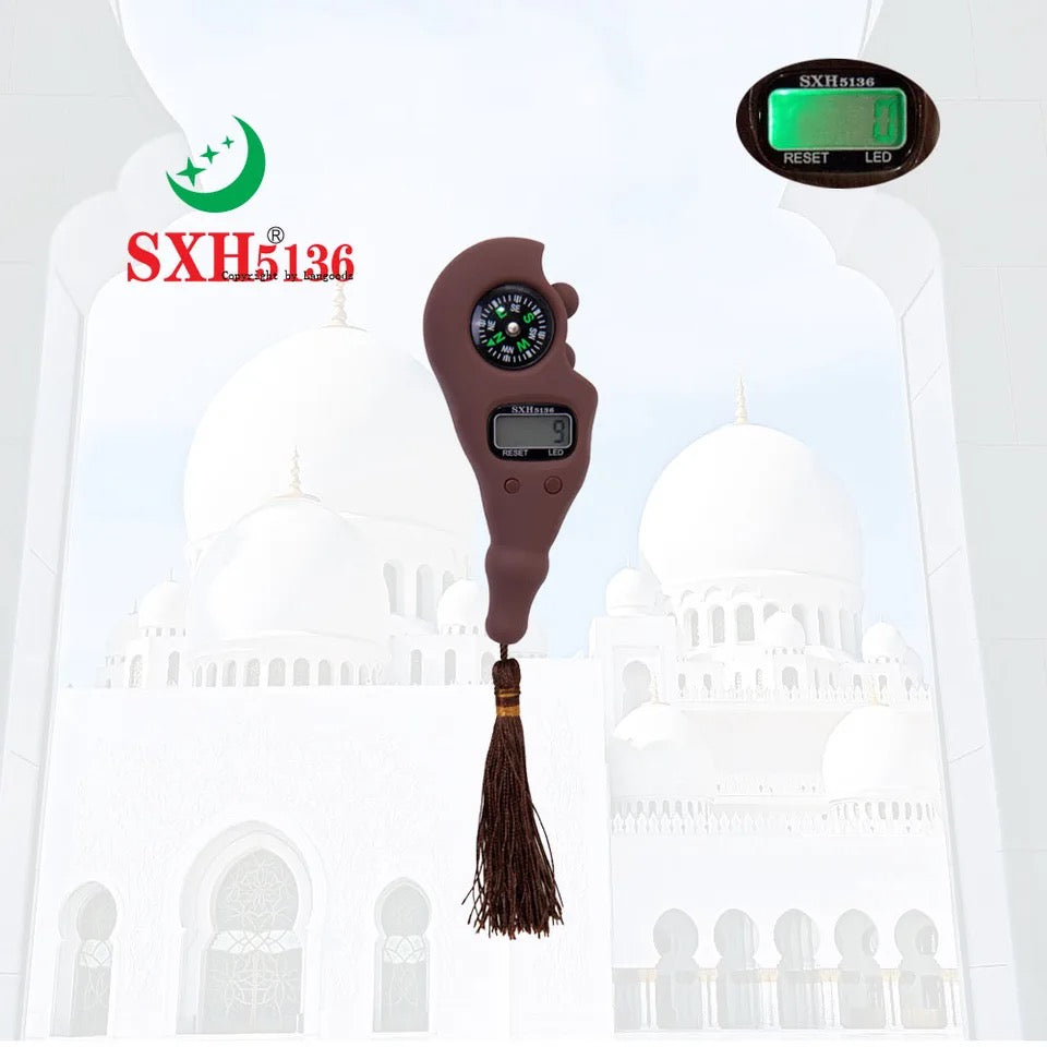 LED Digital Tasbih Hand Tally Counter With Compass | Digital Finger Rotating Prayer Beads