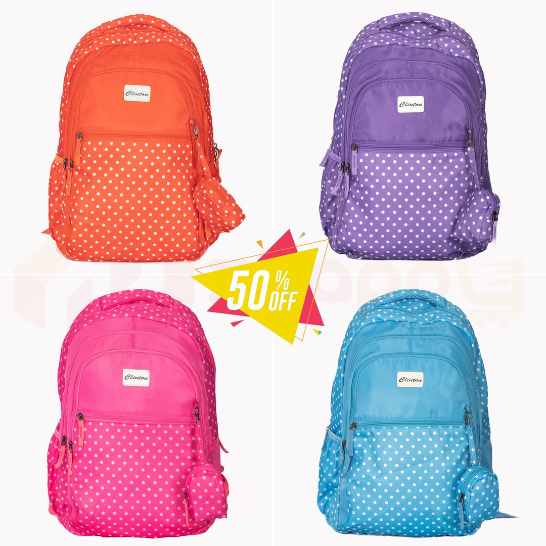 Espiral Polka Dotted Multi Zipper Backpack Bag with Pouch