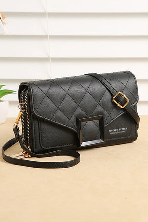 Double Zipper PU Leather Fashion Bag | Geometric Pattern Women Crossbody Sling Bag