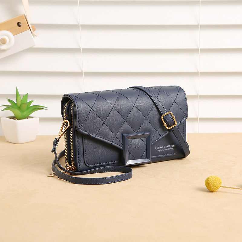 Double Zipper PU Leather Fashion Bag | Geometric Pattern Women Crossbody Sling Bag
