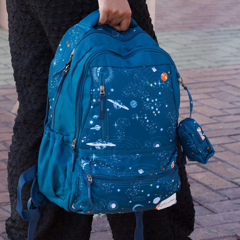 Buy 1 Get 1 Free | Multi Pockets Lightweight Waterproof Espiral Galaxy Backpack With Pencil Pouch Zaappy