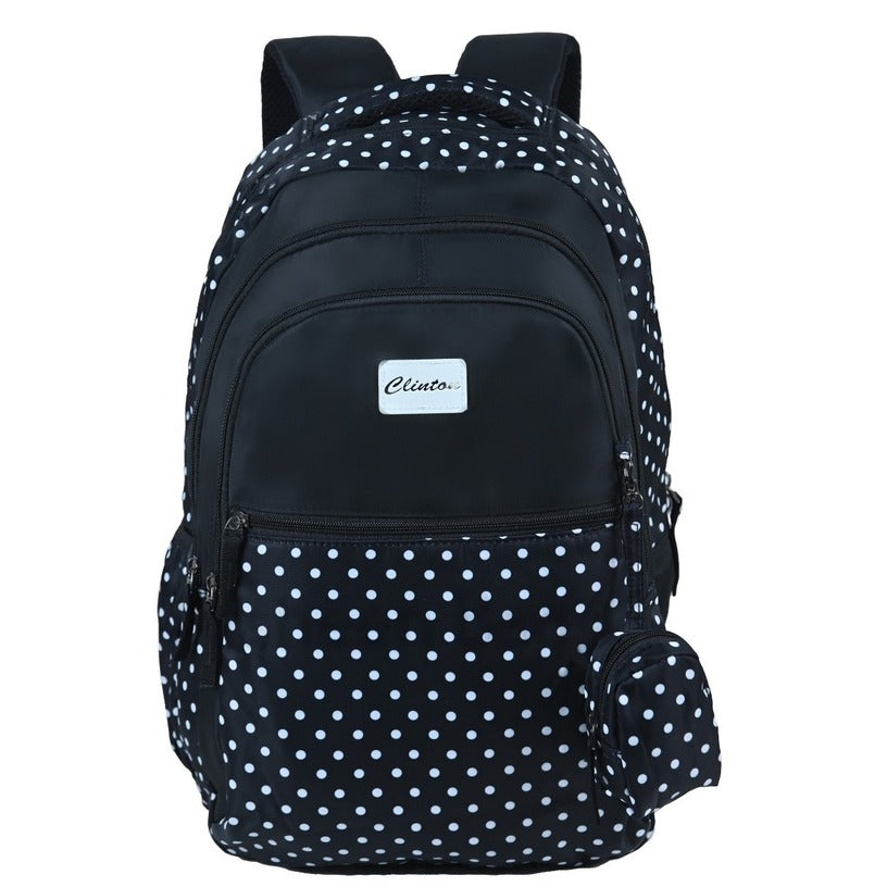 Espiral Polka Dotted Multi Zipper Backpack Bag with Pouch Zaappy