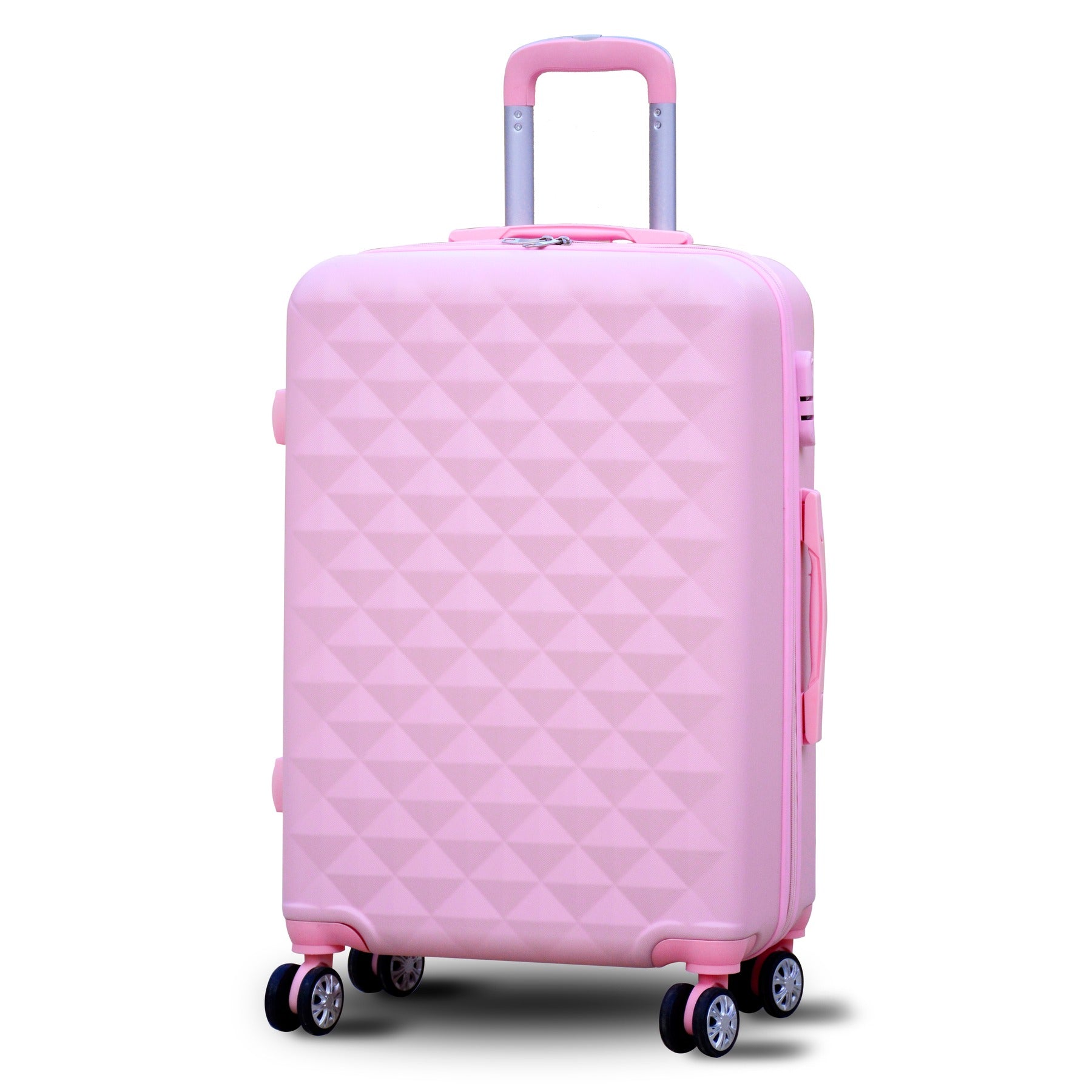 28" Pink Colour Diamond Cut ABS Lightweight Luggage Bag With Spinner Wheel Zaappy.com