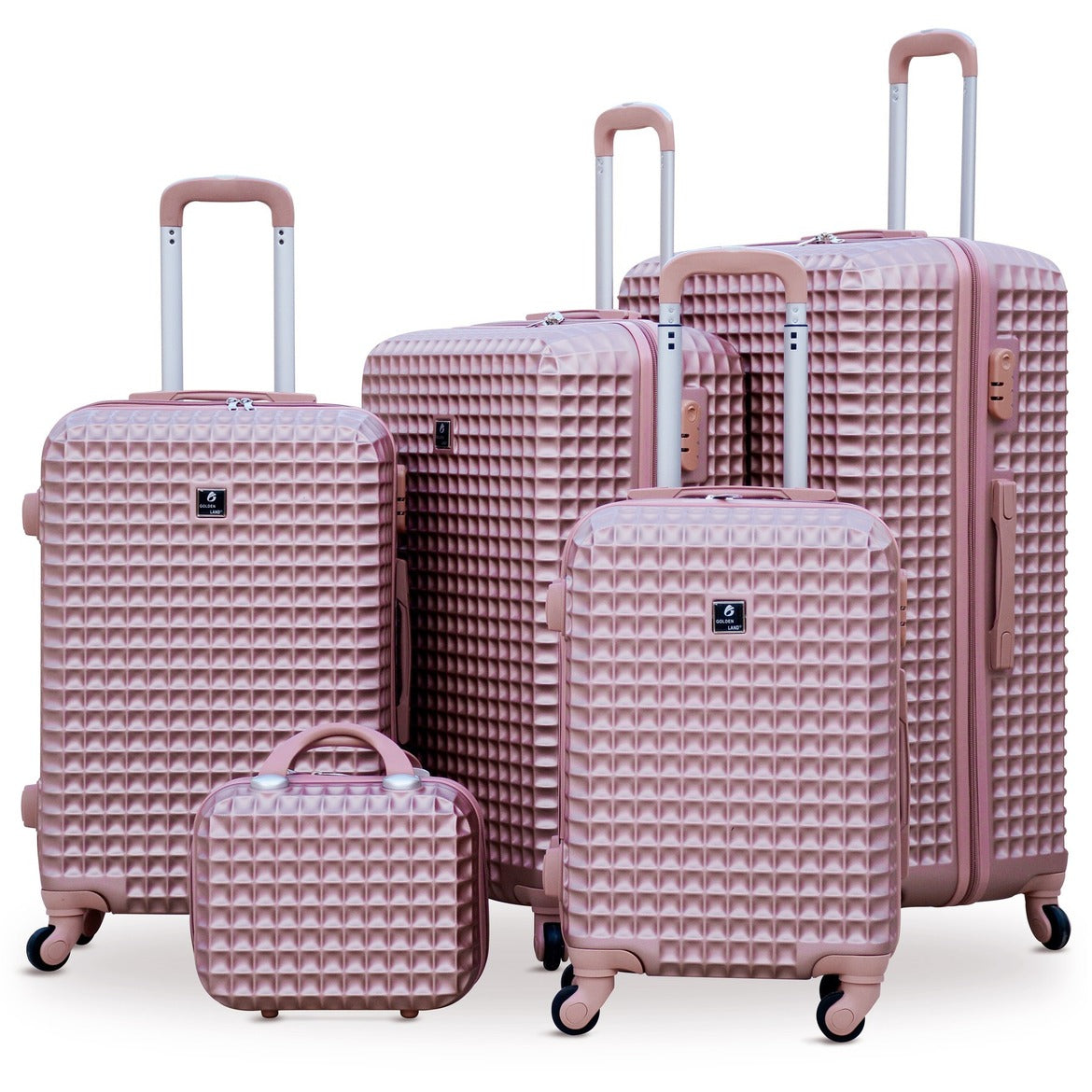 5 Piece Set 7" 20" 24" 28" 32 Inches Rose Gold Colour Square Cut ABS Luggage Lightweight Hard Case Trolley Bag Zaappy.com