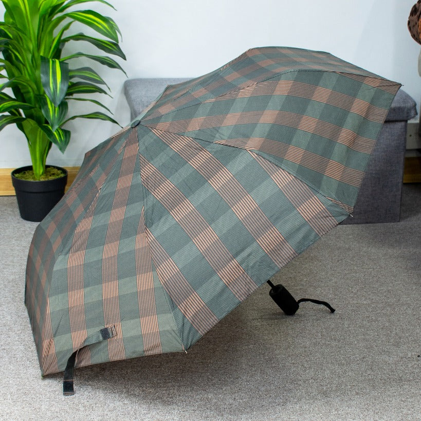 Lightweight 3 Fold Fancy Print Umbrella | Check Design