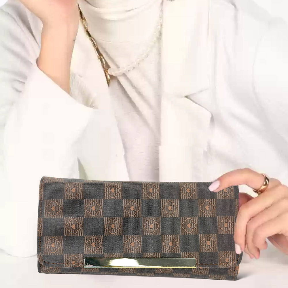 Fashion Textured Classic Women Wallet Check Design Long Wallet