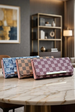 Fashion Textured Classic Women Wallet | Check Design Long Wallet