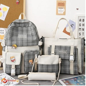 Check Type Grey Fashion Kids Bag with 3 Piece Backpack Combo Set