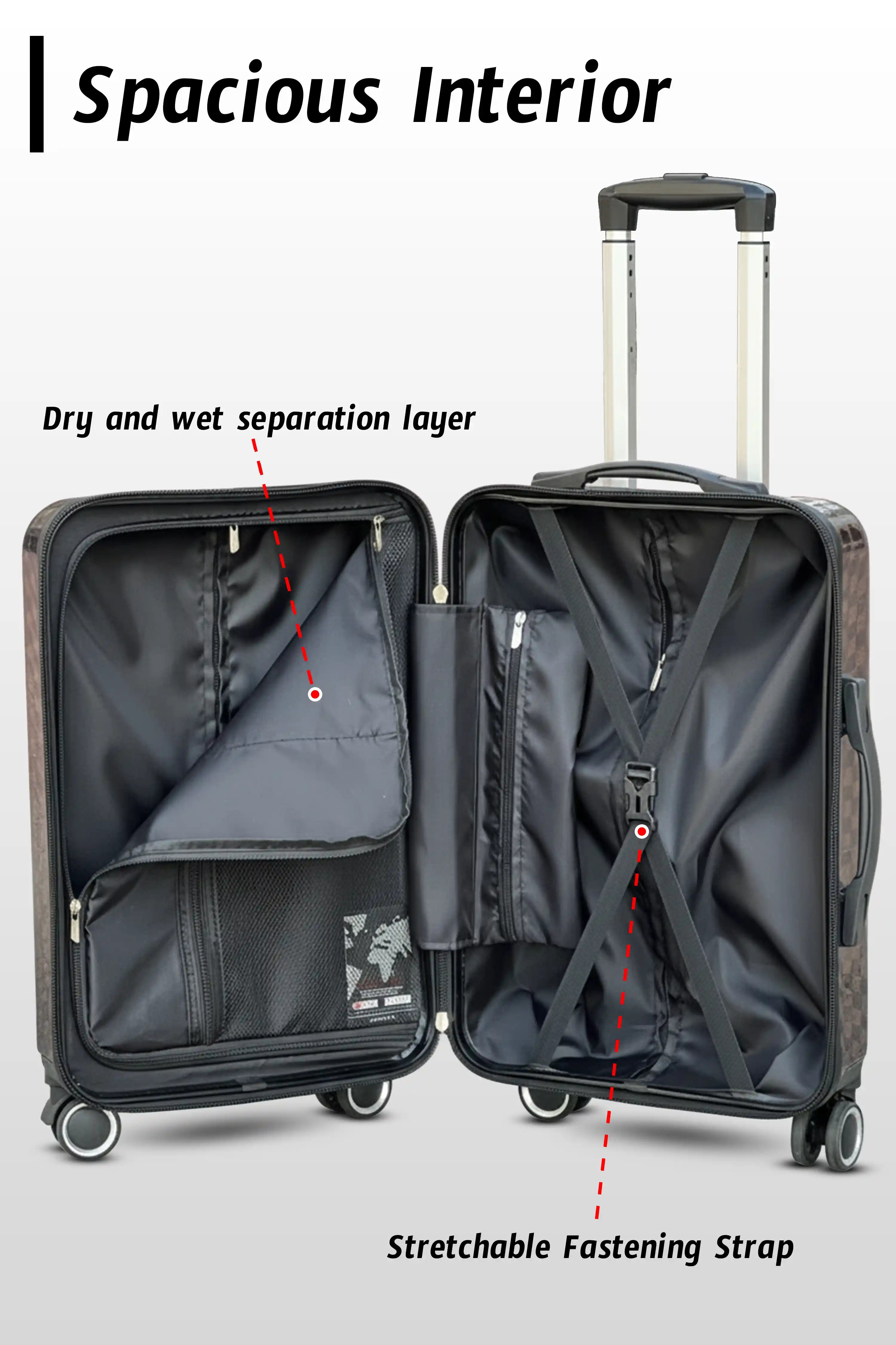 Front Opening Hard Shell Carry On Luggage, Laptop Compartment with Secured TSA Locks, Checkered Pattern