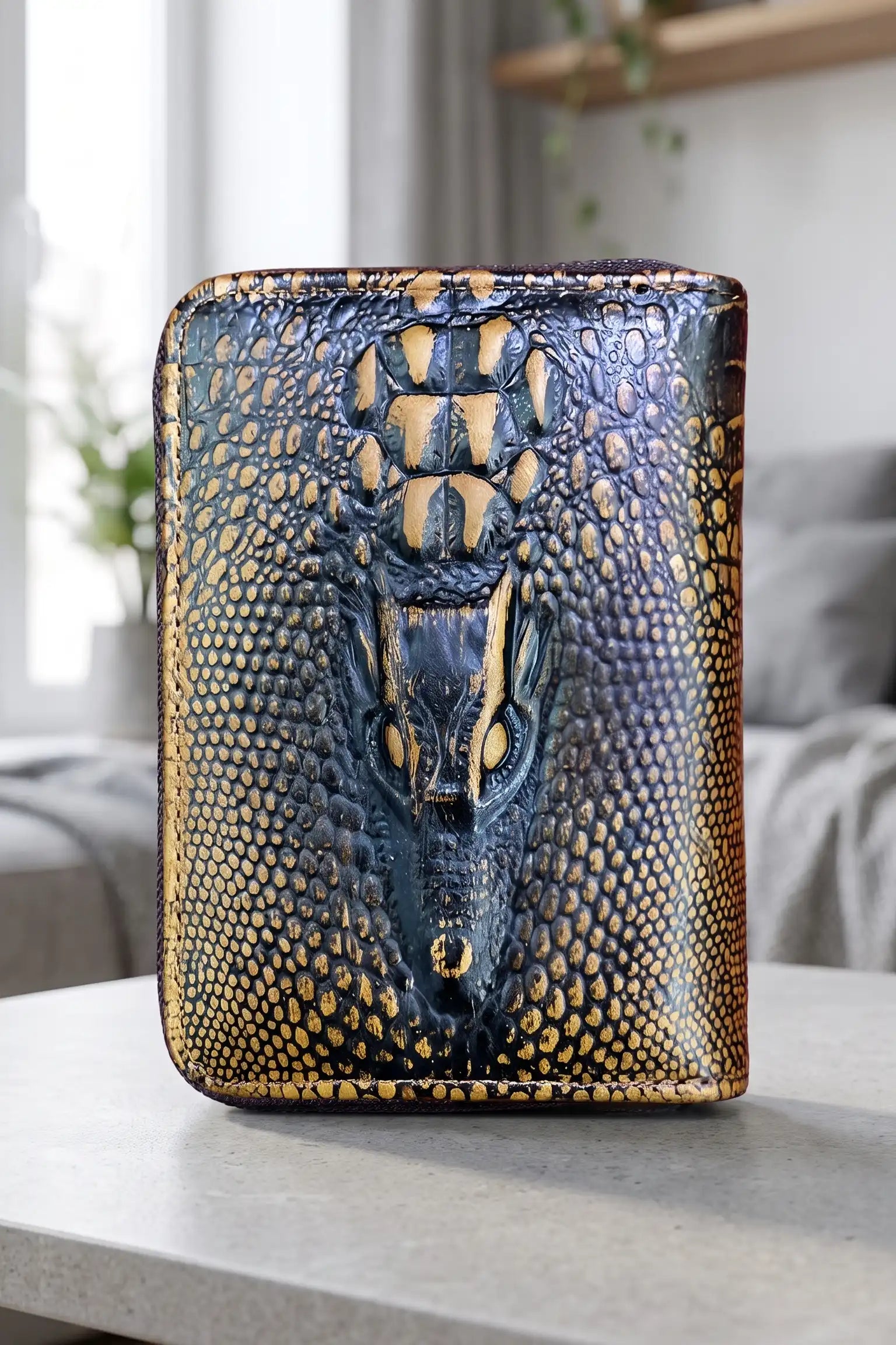Genuine Leather Crocodile Pattern Men's Wallet | Bifold Zipper Card Holder Purse