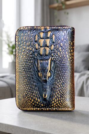 Genuine Leather Crocodile Pattern Men's Wallet | Bifold Zipper Card Holder Purse