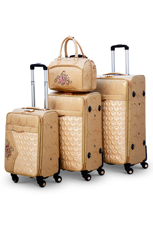 Glittering Gold with Stone ASD PU Leather Luggage | 4 Pcs Set 7, 20, 24 and 28 Inches