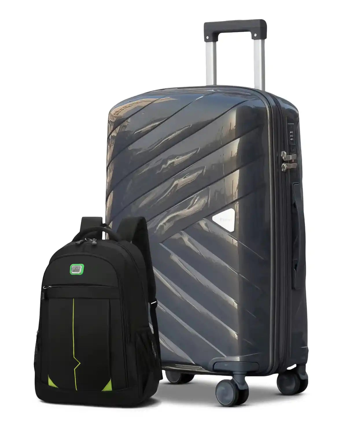 Medium Size 24 Inch Luggage Bag Unbreakable AquaLite Glossy PP | Backpack Combo