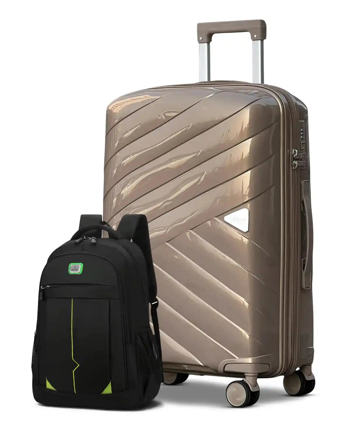 Medium Size 24 Inch Luggage Bag Unbreakable AquaLite Glossy PP | Backpack Combo