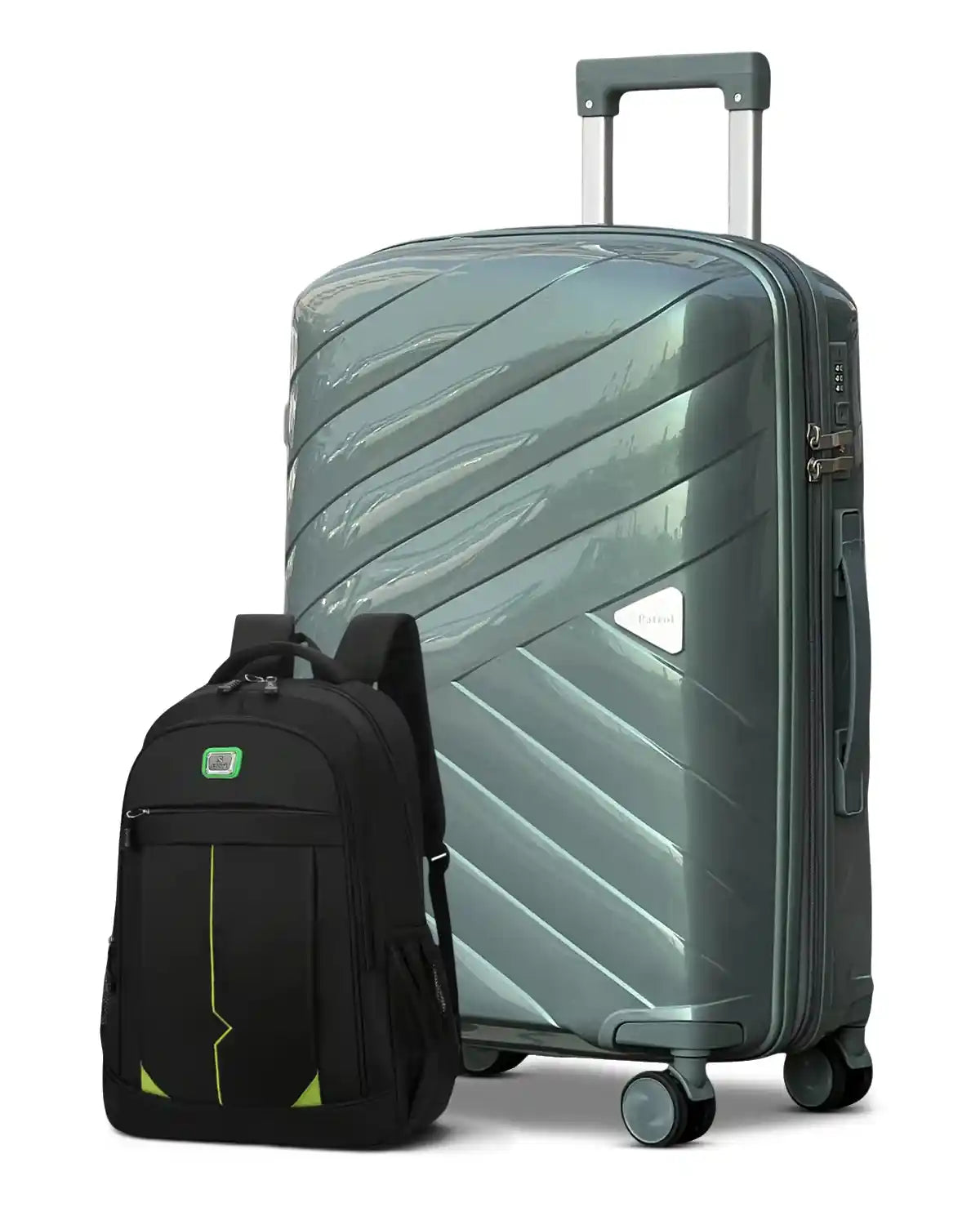 Medium Size 24 Inch Luggage Bag Unbreakable AquaLite Glossy PP | Backpack Combo