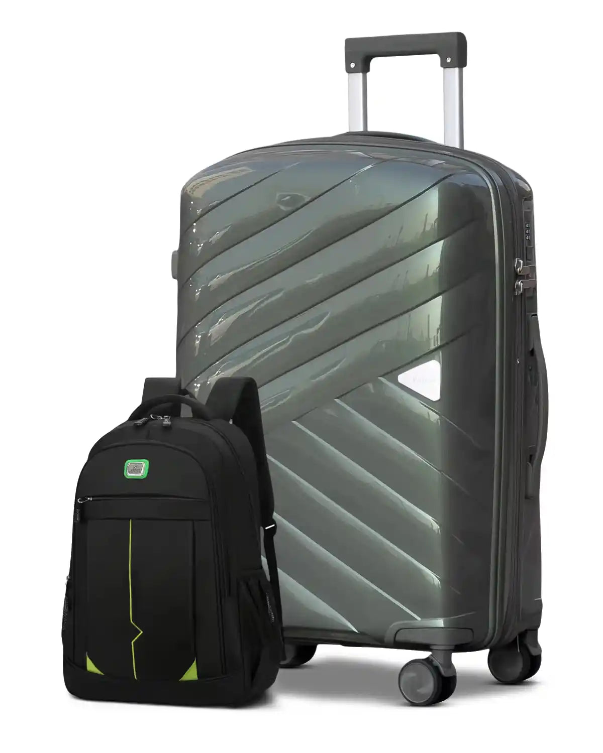 Medium Size 24 Inch Luggage Bag Unbreakable AquaLite Glossy PP | Backpack Combo