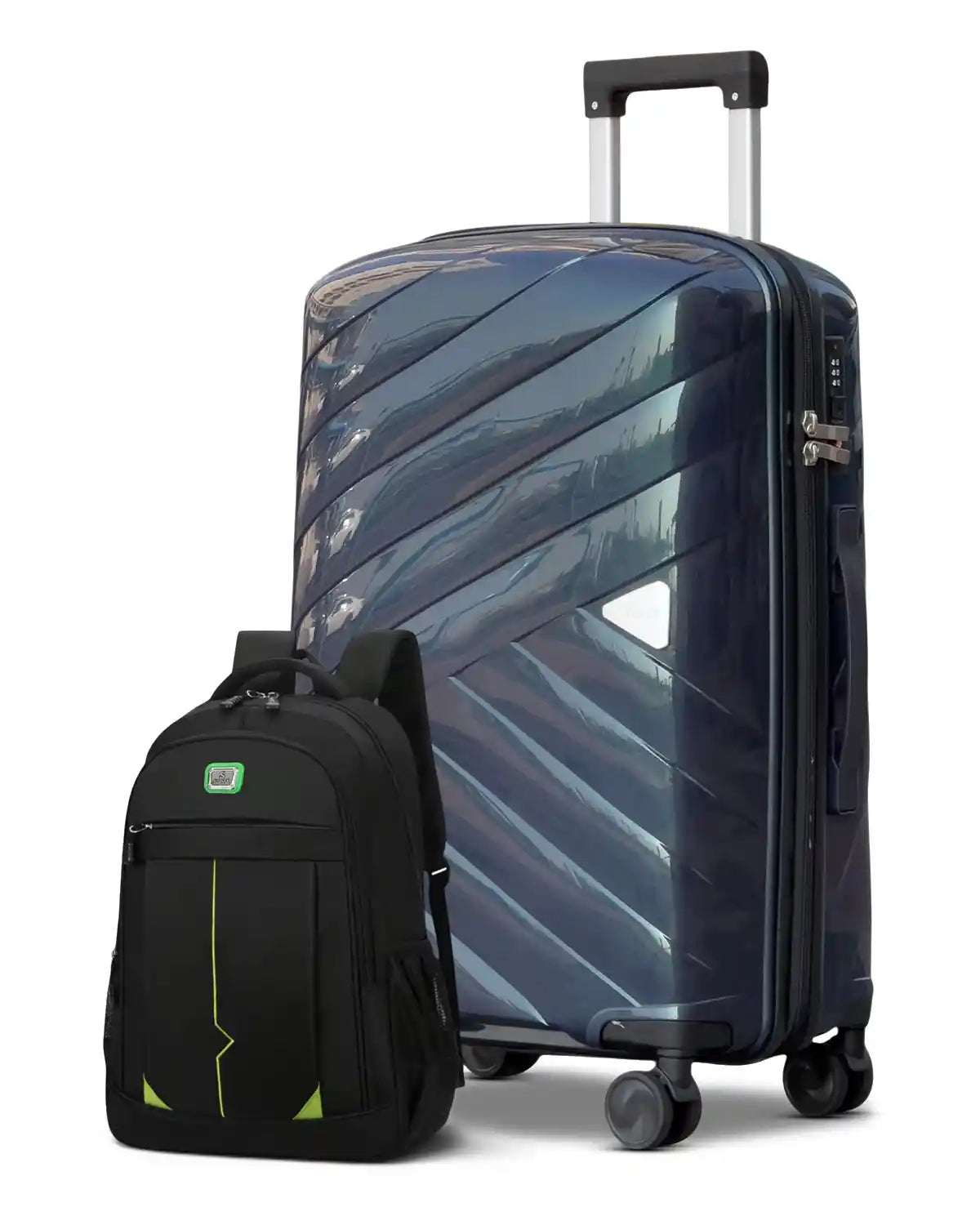 Medium Size 24 Inch Luggage Bag Unbreakable AquaLite Glossy PP | Backpack Combo