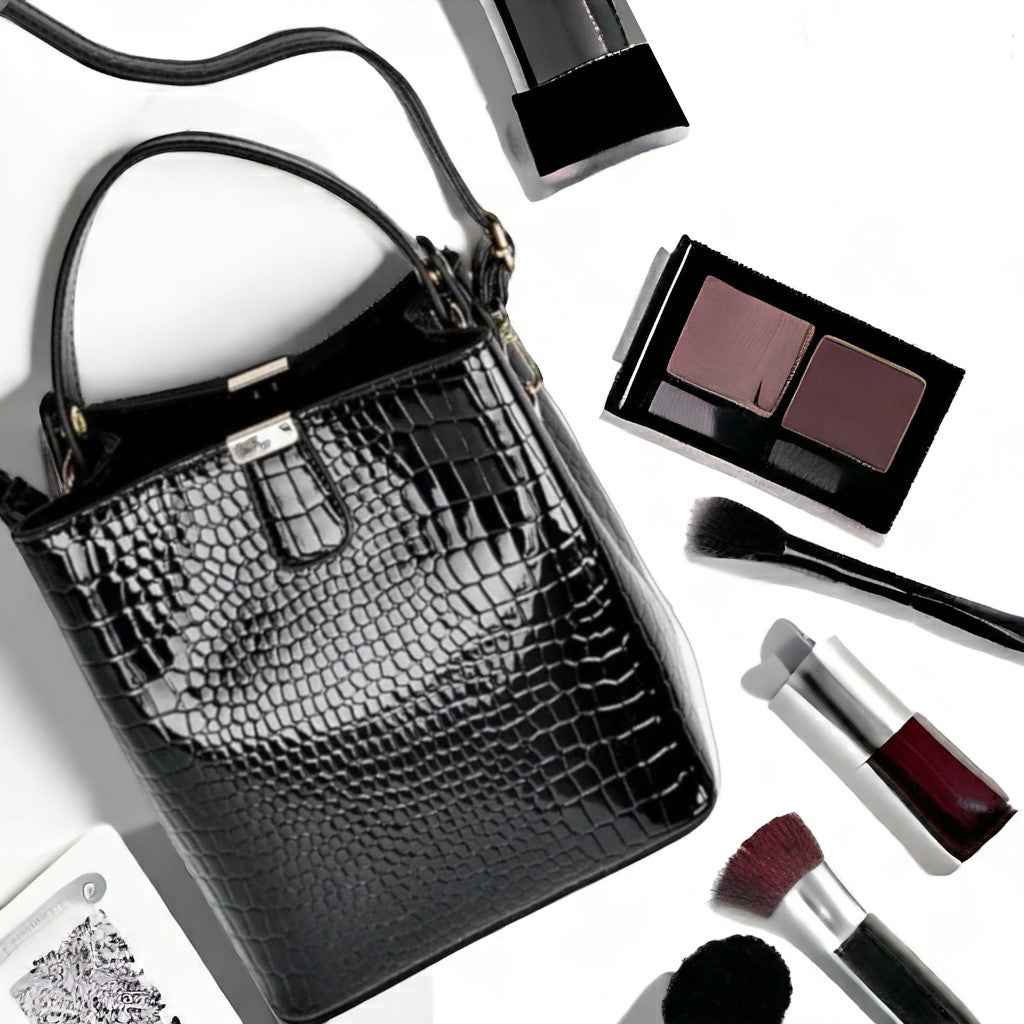 Crocodile Pattern Trendy Bucket Bag For Women | Elegant Top Handle Satchel Tote Bag