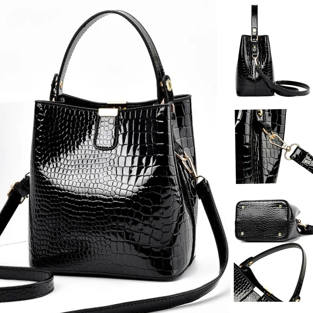 Crocodile Pattern Trendy Bucket Bag For Women | Elegant Top Handle Satchel Tote Bag