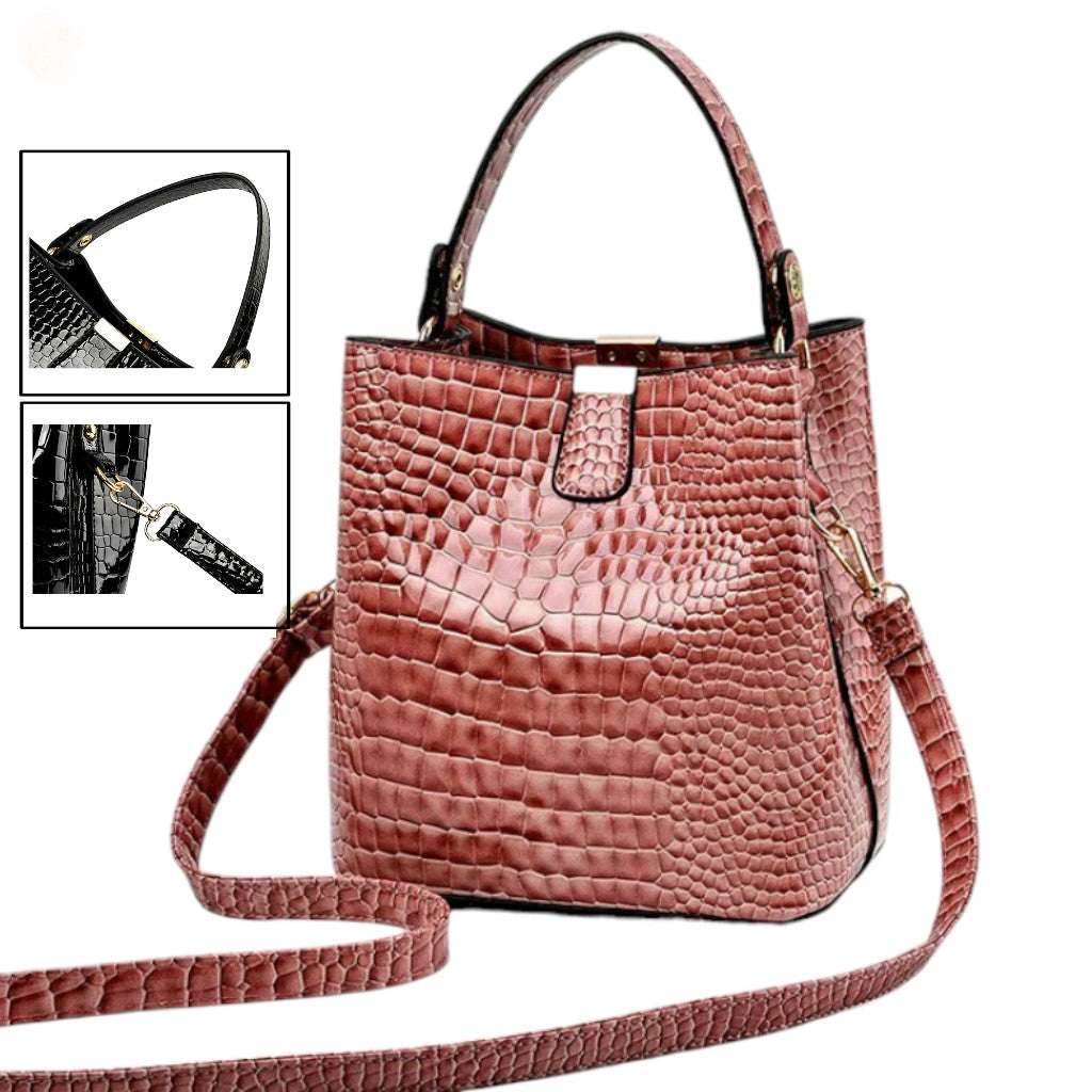 Crocodile Pattern Trendy Bucket Bag For Women | Elegant Top Handle Satchel Tote Bag