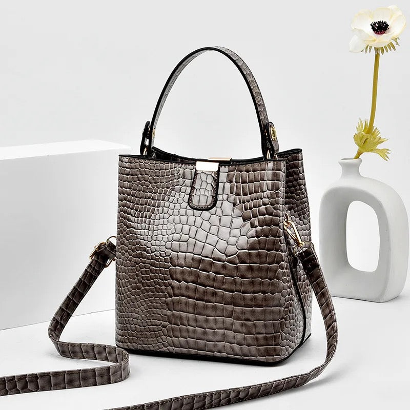 Crocodile Pattern Trendy Bucket Bag For Women | Elegant Top Handle Satchel Tote Bag