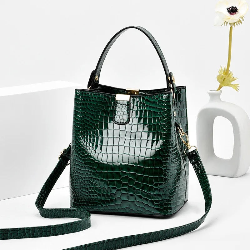 Crocodile Pattern Trendy Bucket Bag For Women | Elegant Top Handle Satchel Tote Bag