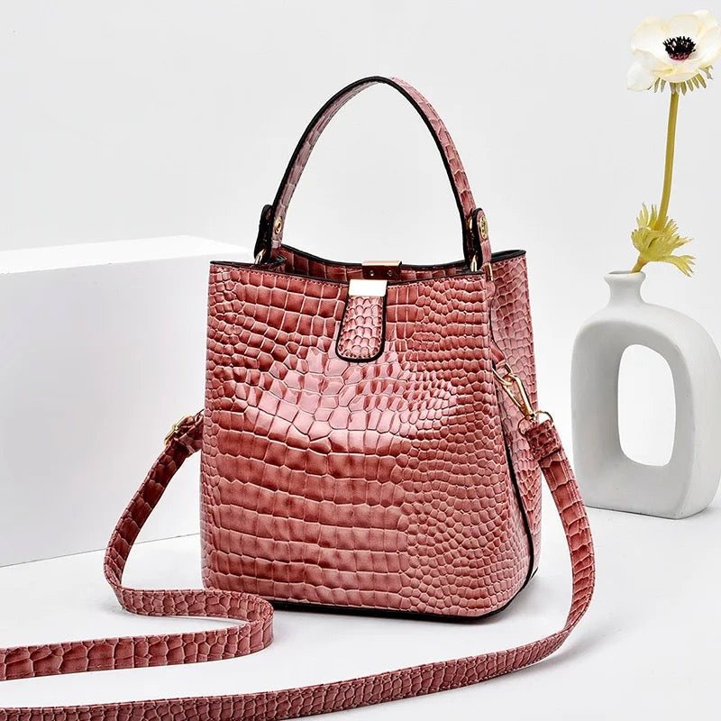 Crocodile Pattern Trendy Bucket Bag For Women | Elegant Top Handle Satchel Tote Bag