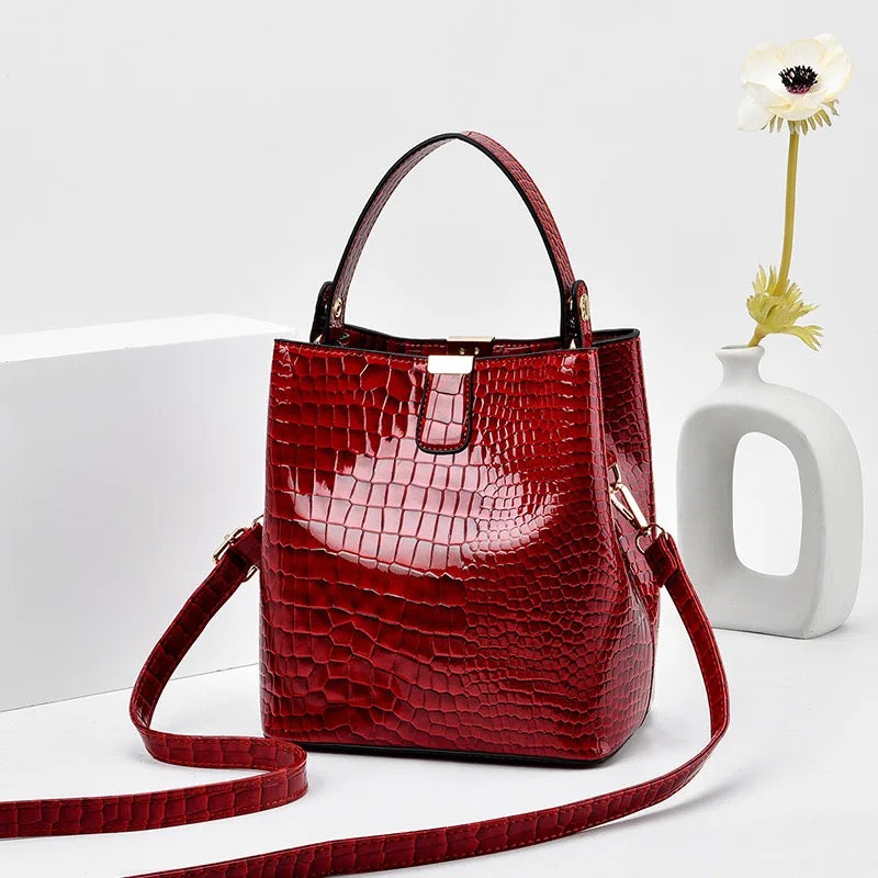 Crocodile Pattern Trendy Bucket Bag For Women | Elegant Top Handle Satchel Tote Bag
