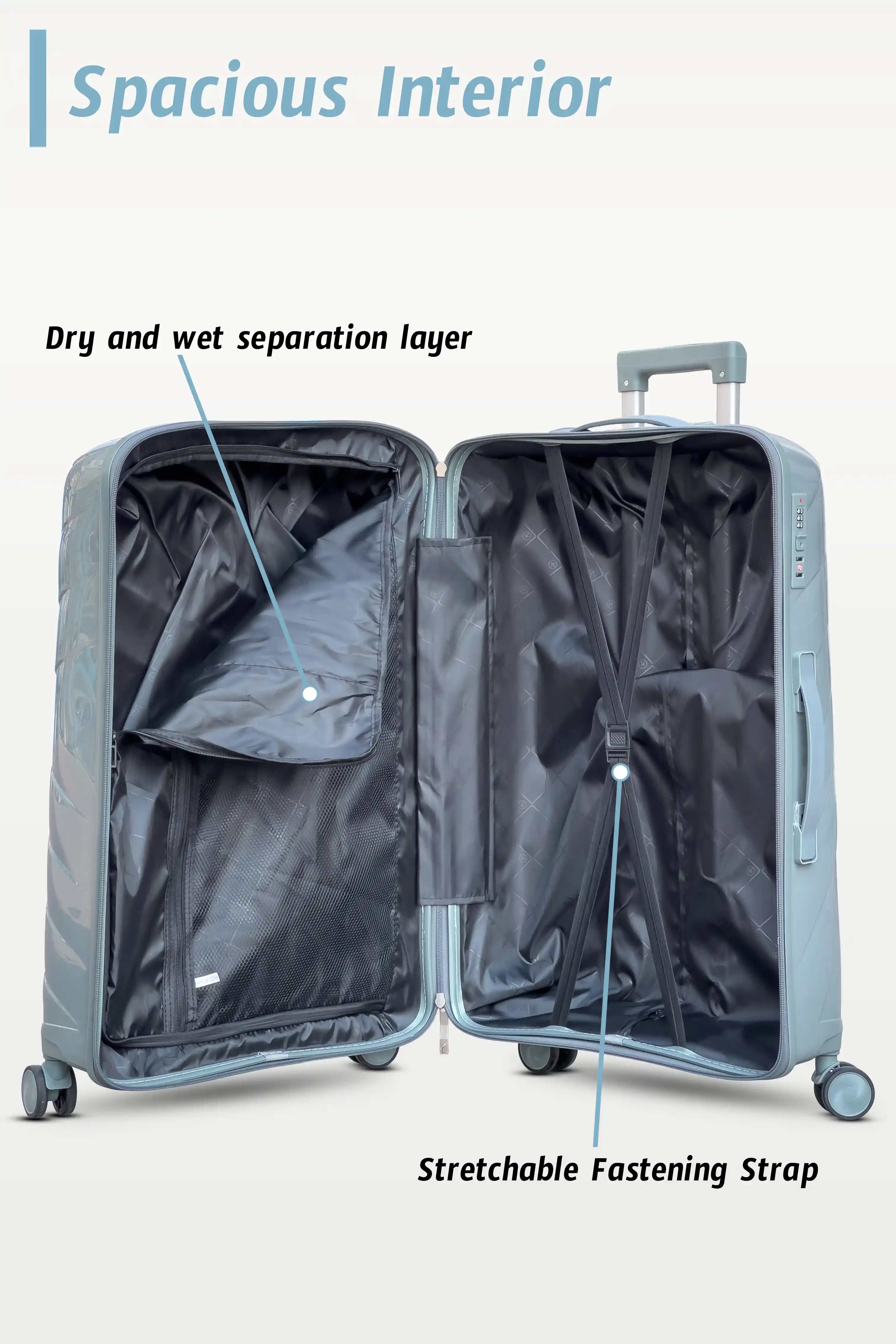 Medium Size 24 Inch Luggage Bag Unbreakable AquaLite Glossy PP | Backpack Combo