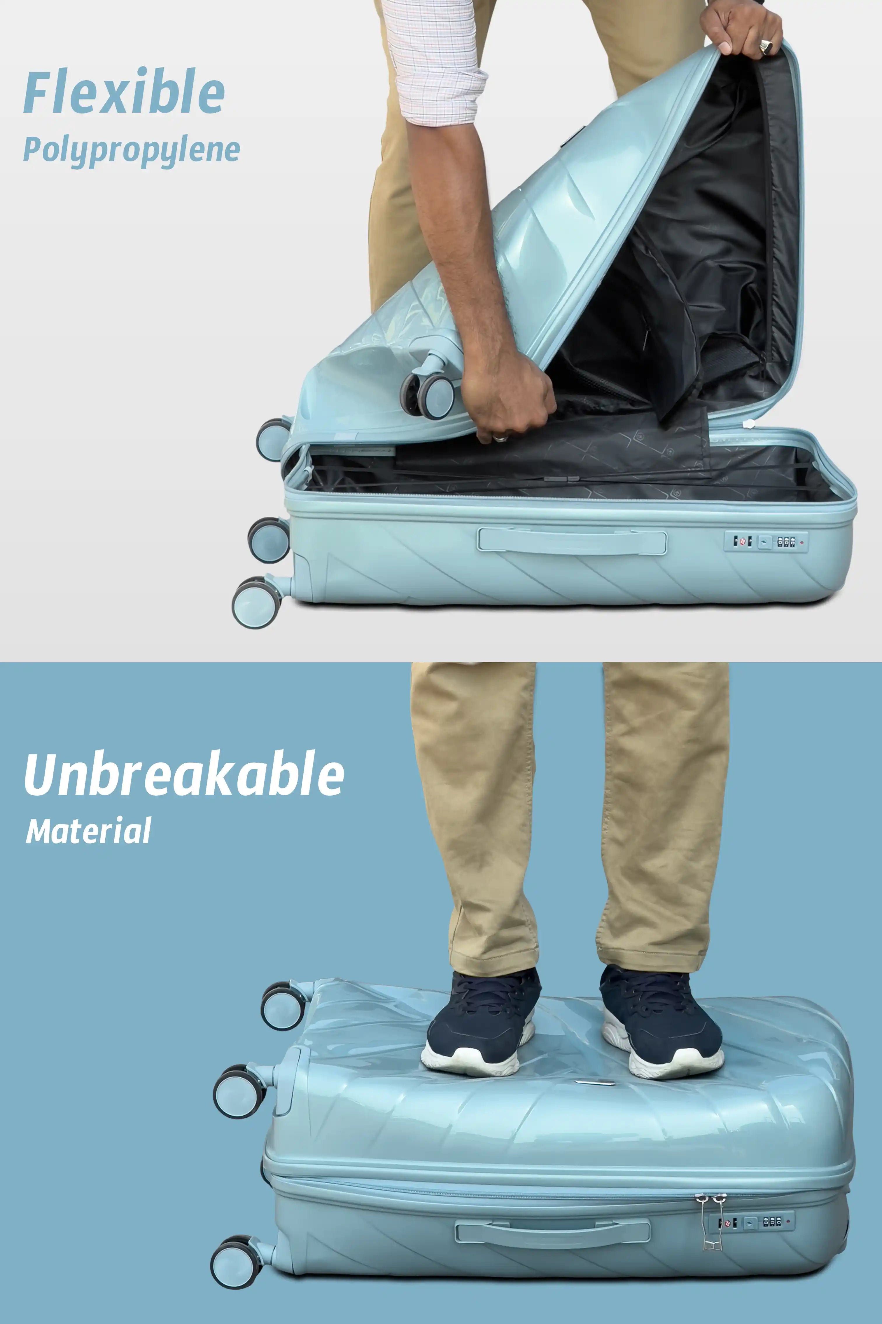 Medium Size 24 Inch Luggage Bag Unbreakable AquaLite Glossy PP | Backpack Combo