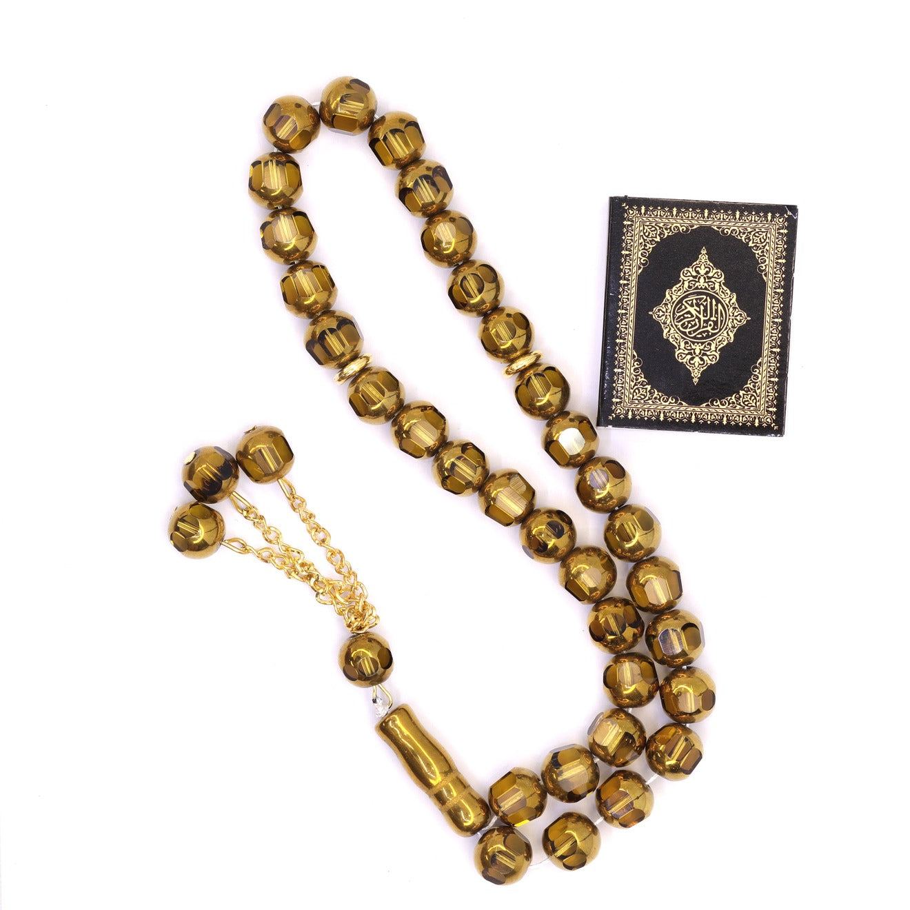 Small and Shiny Black With Gold Prayer Tasbeeh 33 Beads