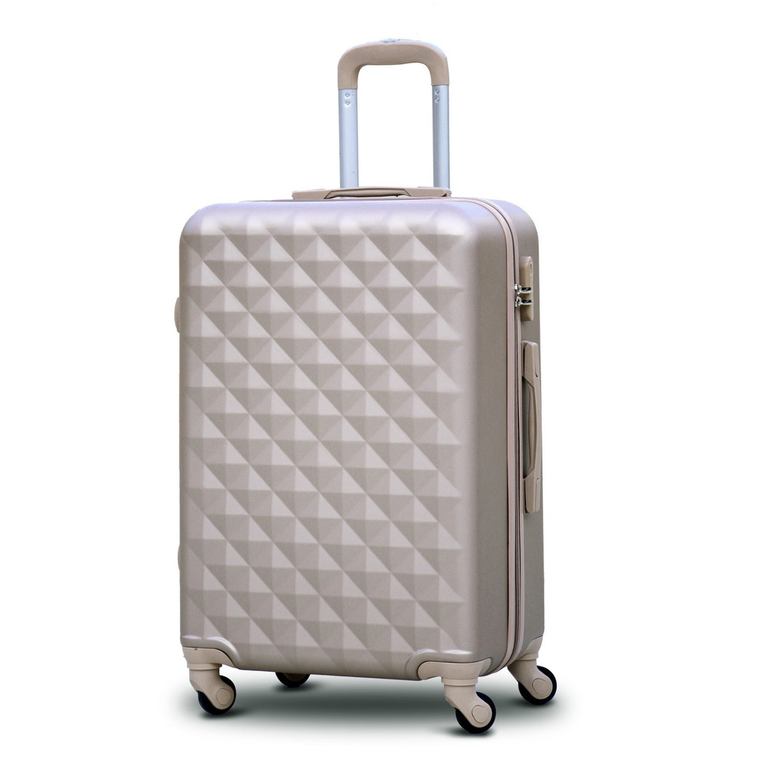 4 Piece Full Set 7" 20" 24" 28 Inches Gold Colour Diamond Cut ABS Lightweight Luggage Bag With Spinner Wheel