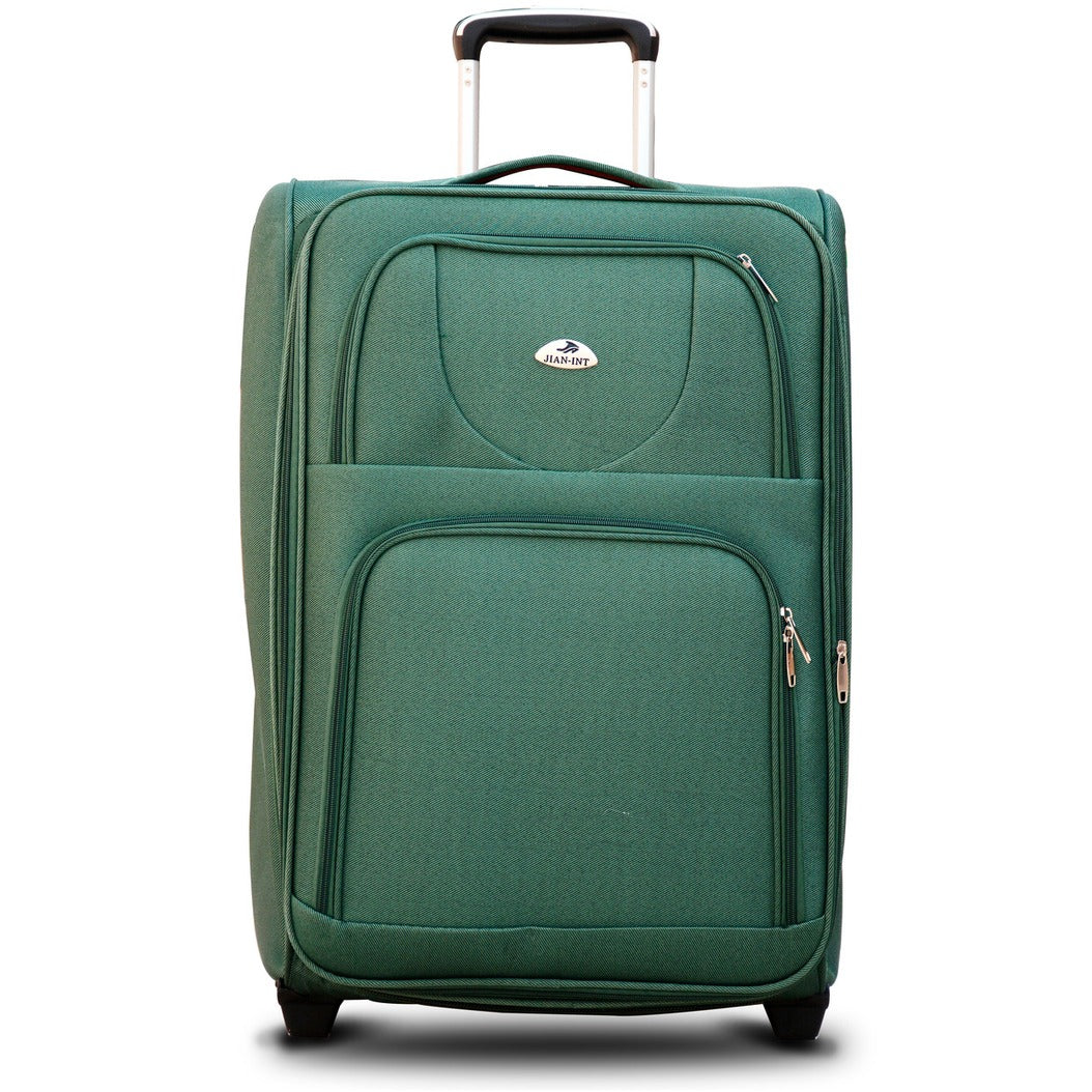 SJ JIAN 2 Wheel Luggage Lightweight Soft Material Trolley Bag 3 Piece Full Set 20 24 28 Inches Green