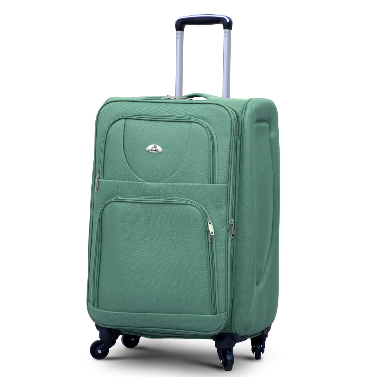 20" Green Colour SJ JIAN 4 Wheel Luggage Lightweight Soft Material Carry On Trolley Bag