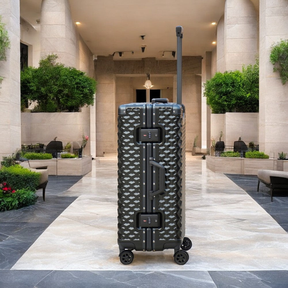 3 Piece Set 20" 24" 28 Inches Grey Aluminium Framed 3D Diamond Hard Shell Without Zipper TSA Luggage Bag