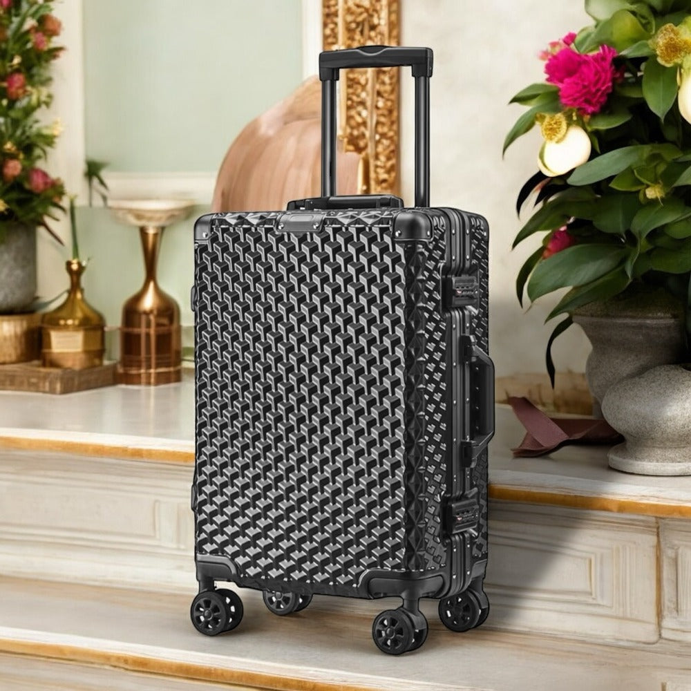 28" Grey Colour Aluminium Framed 3D Diamond ABS Hard Shell Without Zipper TSA Luggage Zaappy.com