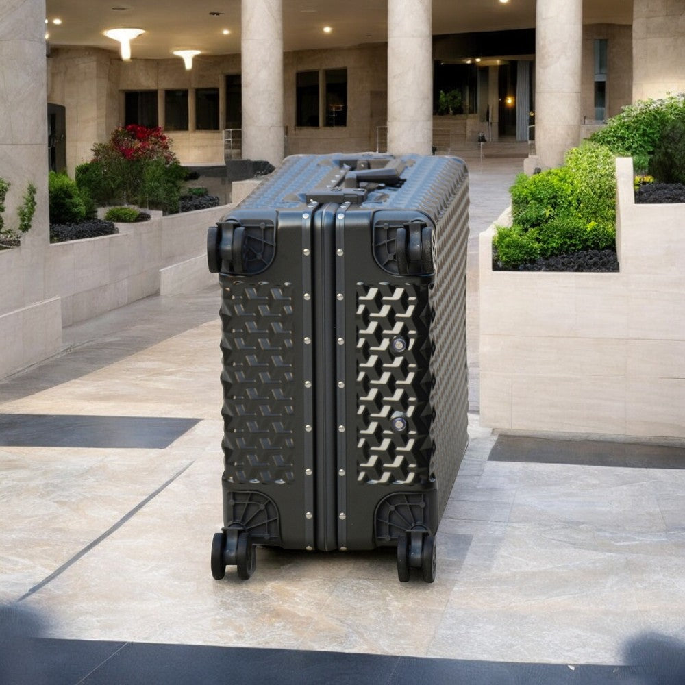3 Piece Set 20" 24" 28 Inches Grey Aluminium Framed 3D Diamond Hard Shell Without Zipper TSA Luggage Bag