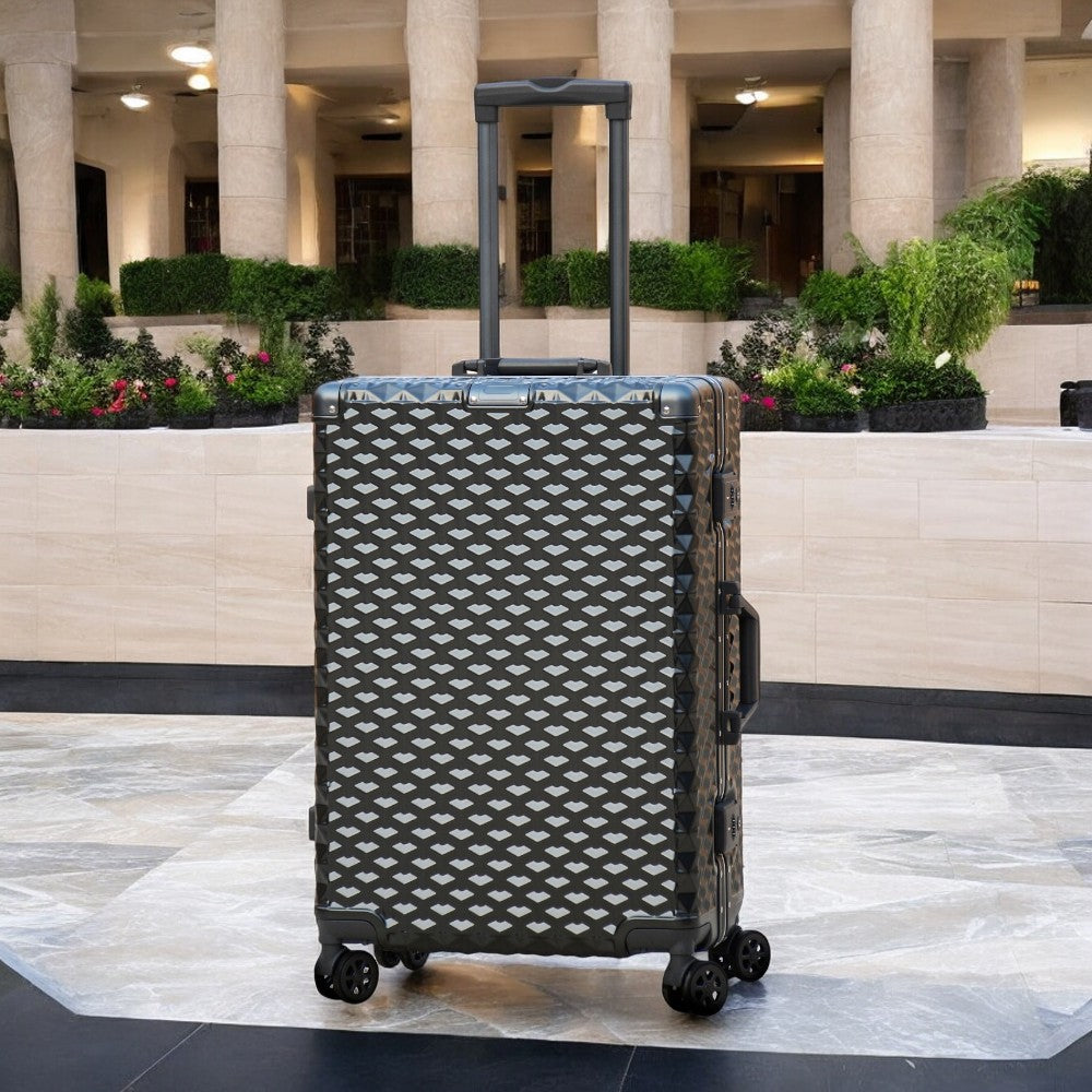 3 Piece Set 20" 24" 28 Inches Grey Aluminium Framed 3D Diamond Hard Shell Without Zipper TSA Luggage Bag