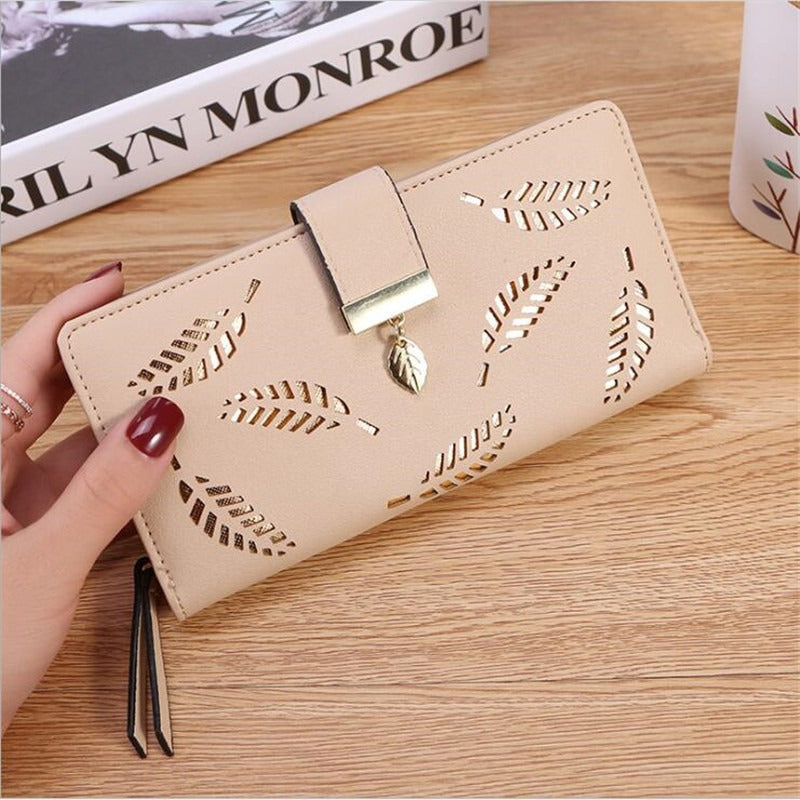 Hollow Leaf Clutch Card Holder Purse For Women | Long Bifold Wallet With Multiple Card Slots Zaappy