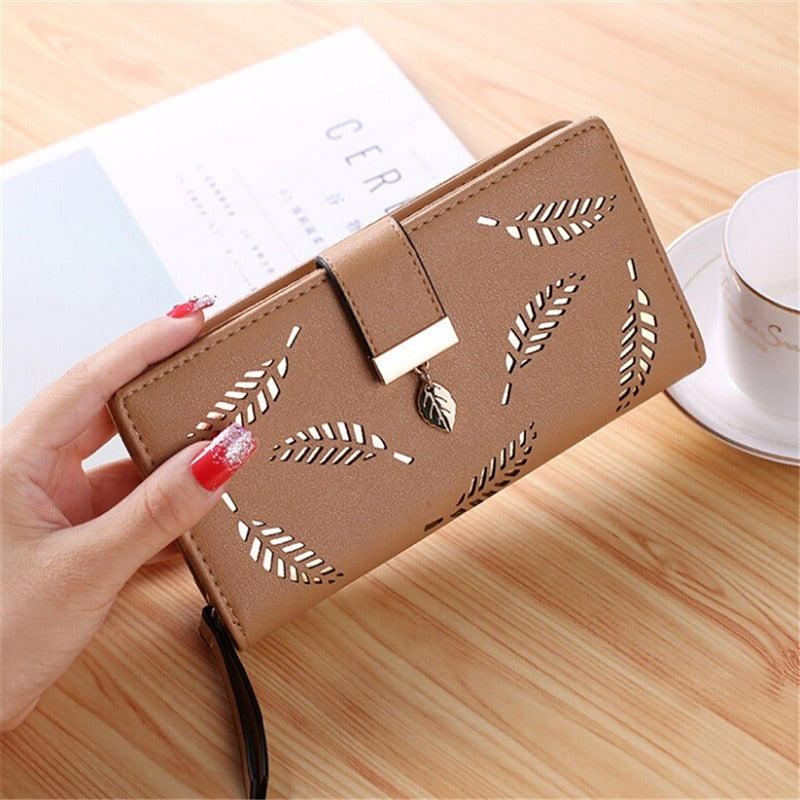 Hollow Leaf Clutch Card Holder Purse For Women | Long Bifold Wallet With Multiple Card Slots