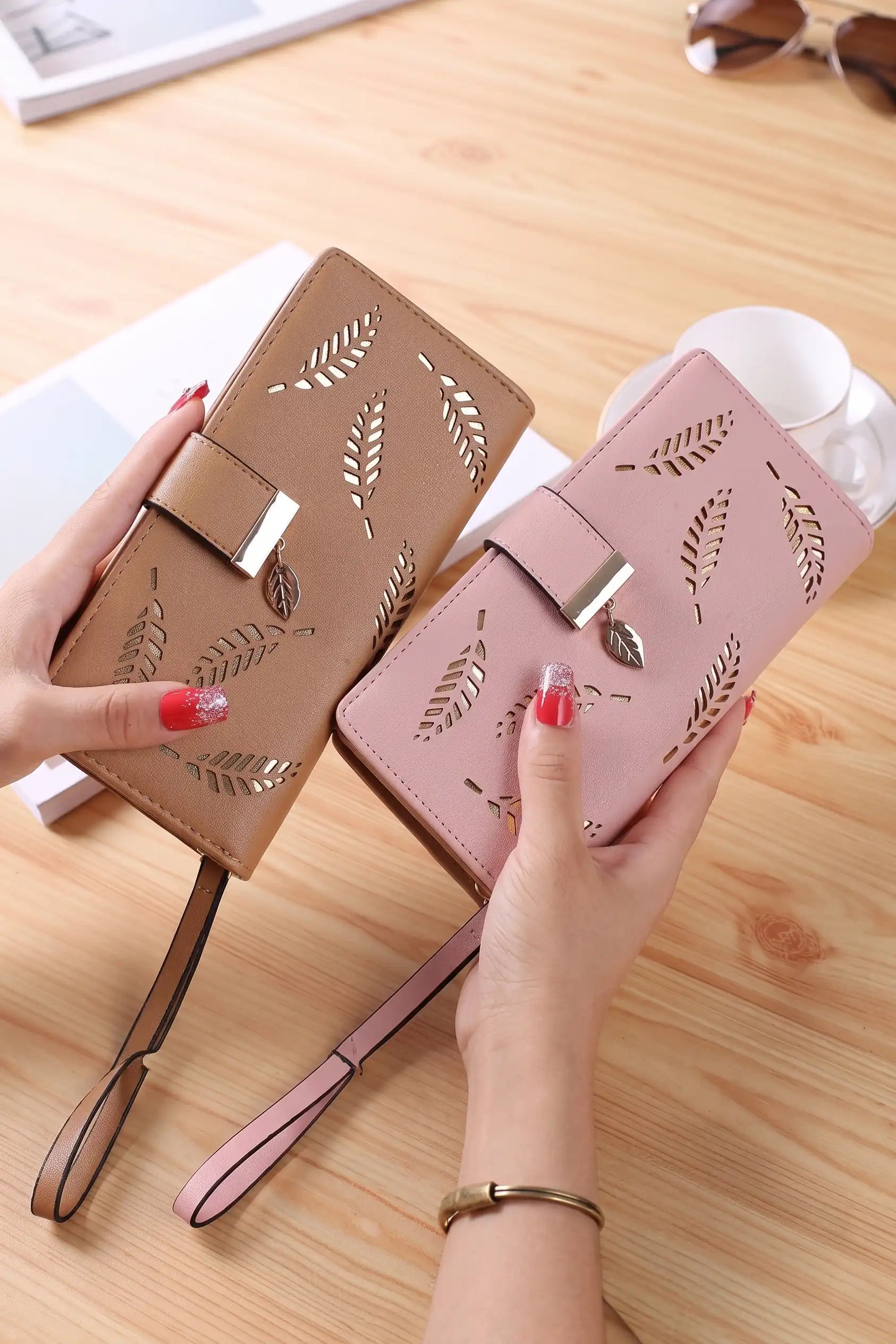 Hollow Leaf Clutch Card Holder Purse For Women | Long Bifold Wallet With Multiple Card Slots