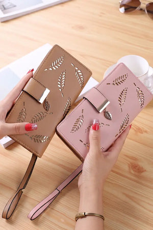 Hollow Leaf Clutch Card Holder Purse For Women | Long Bifold Wallet With Multiple Card Slots