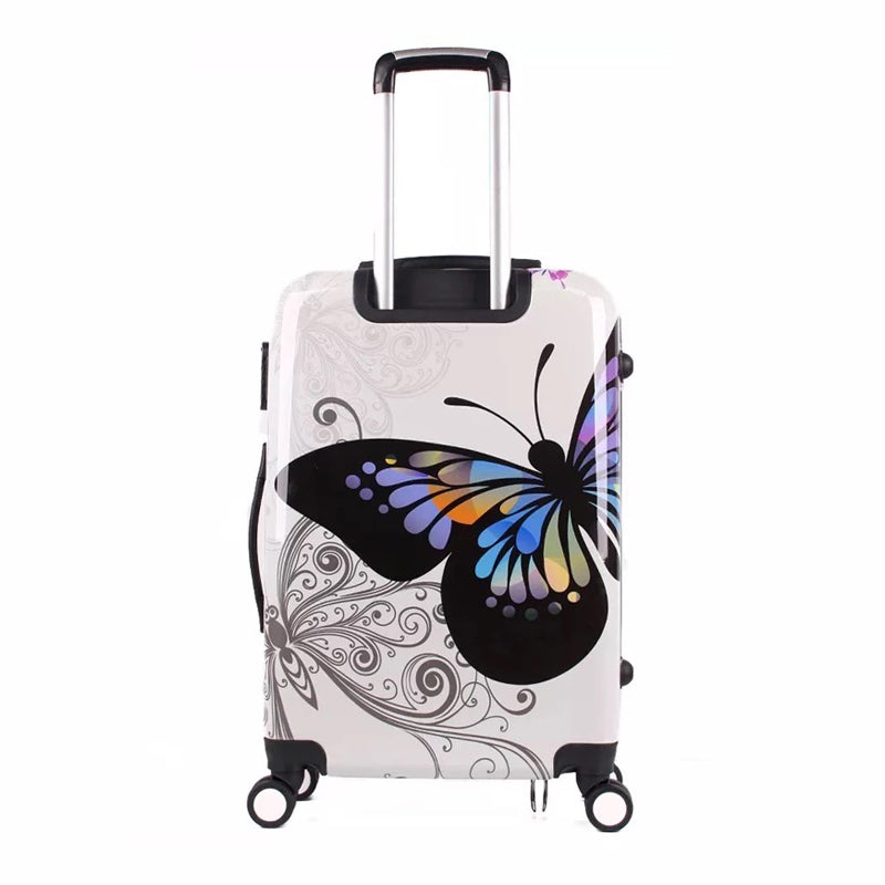 28" White Butterfly Printed Lightweight ABS Luggage | Hard case trolley bag with Spinner Wheel