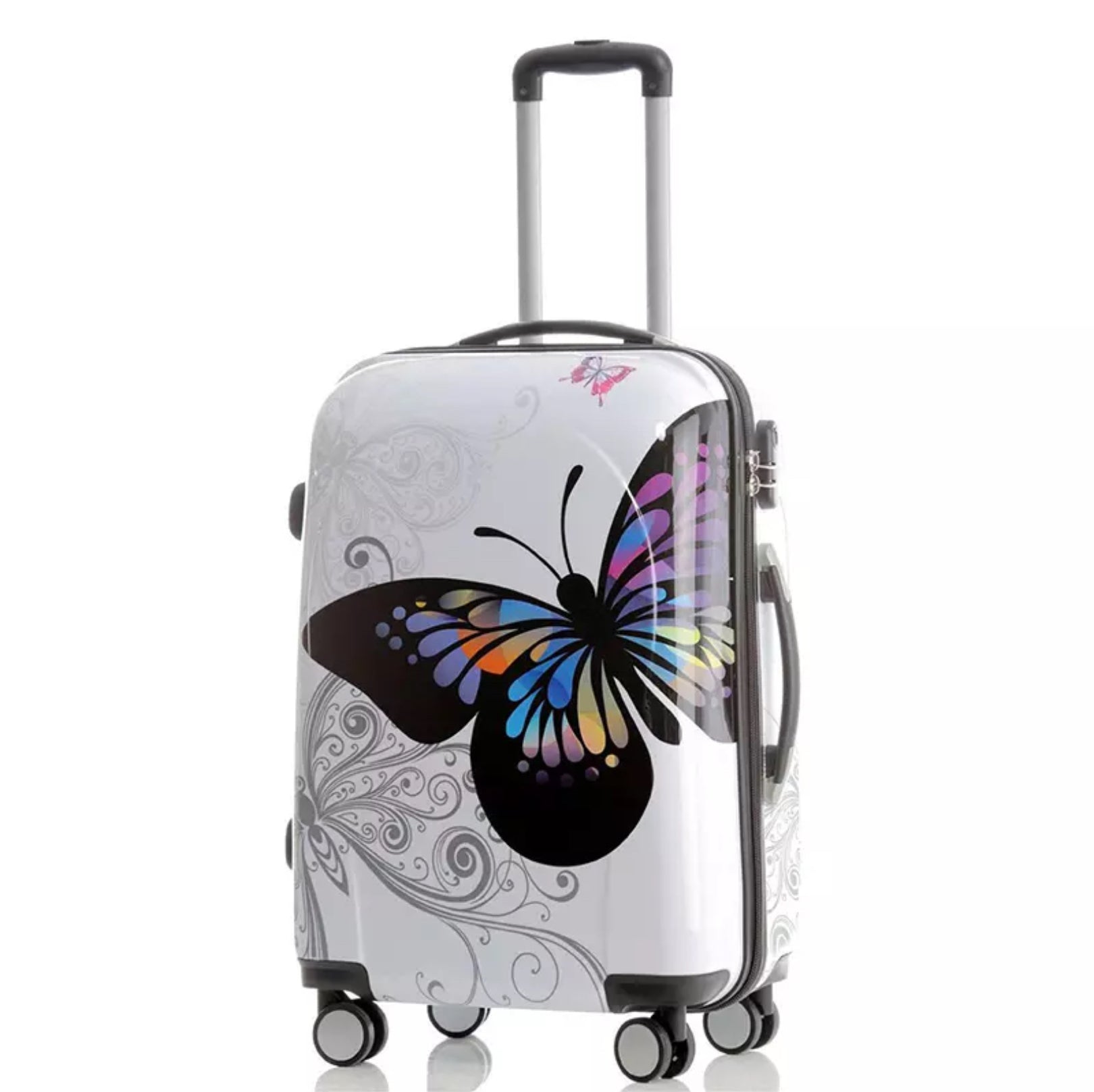 24" Butterfly White ABS Luggage with Four Spinner Wheel Trolley Bag
