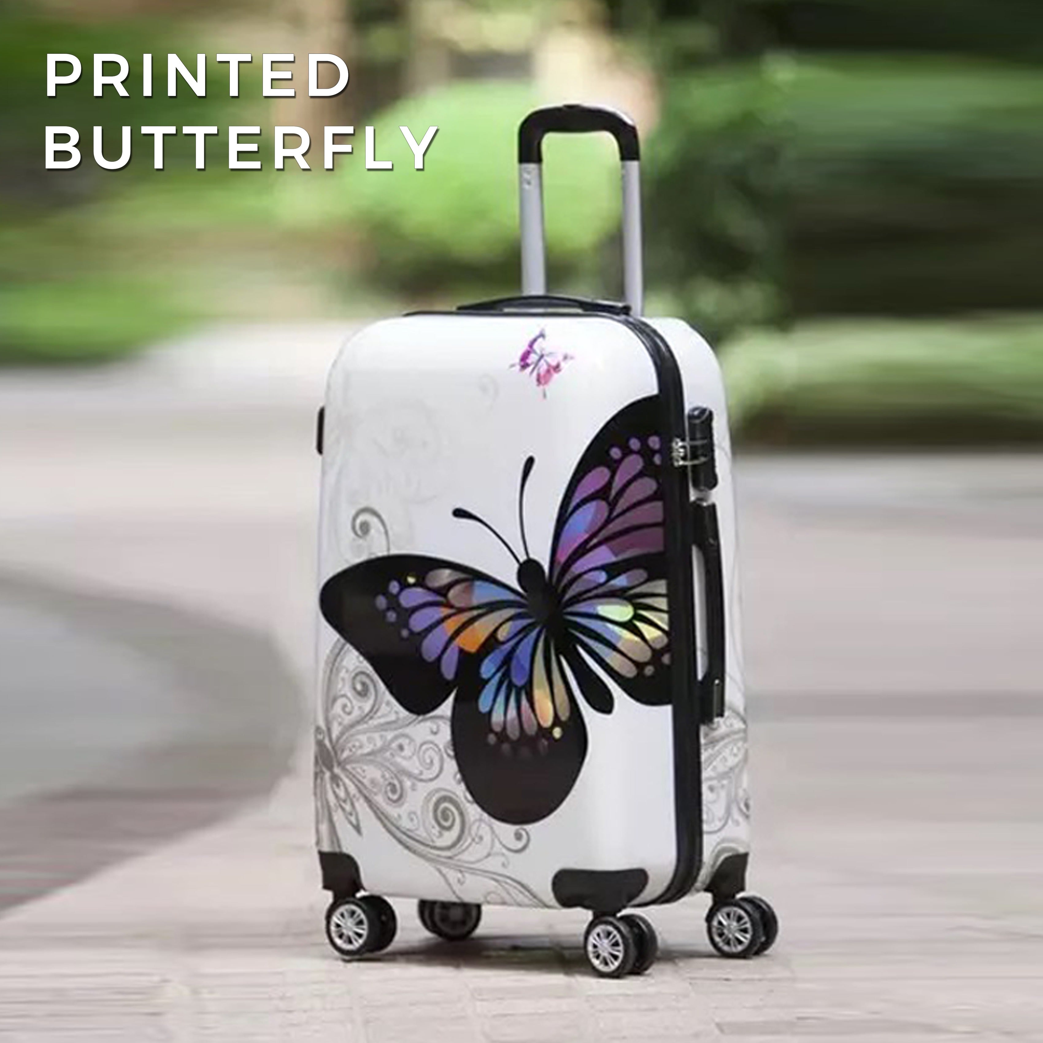 3 Pcs Set 20” 24” 28 inches White Printed Lightweight ABS Luggage | Hard case trolley bag with Spinner Wheel