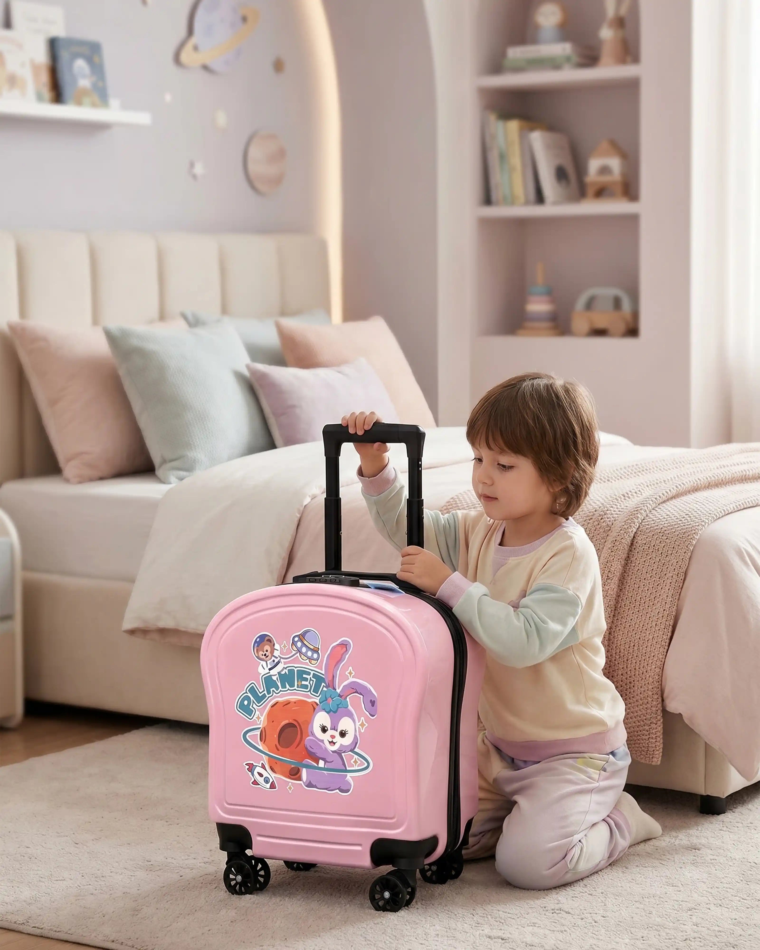 Kids Beautiful Cute Printed Lightweight Suitcase ABS Hard Shell Luggage with Smooth Rolling Spinner Wheels And Combination Lock