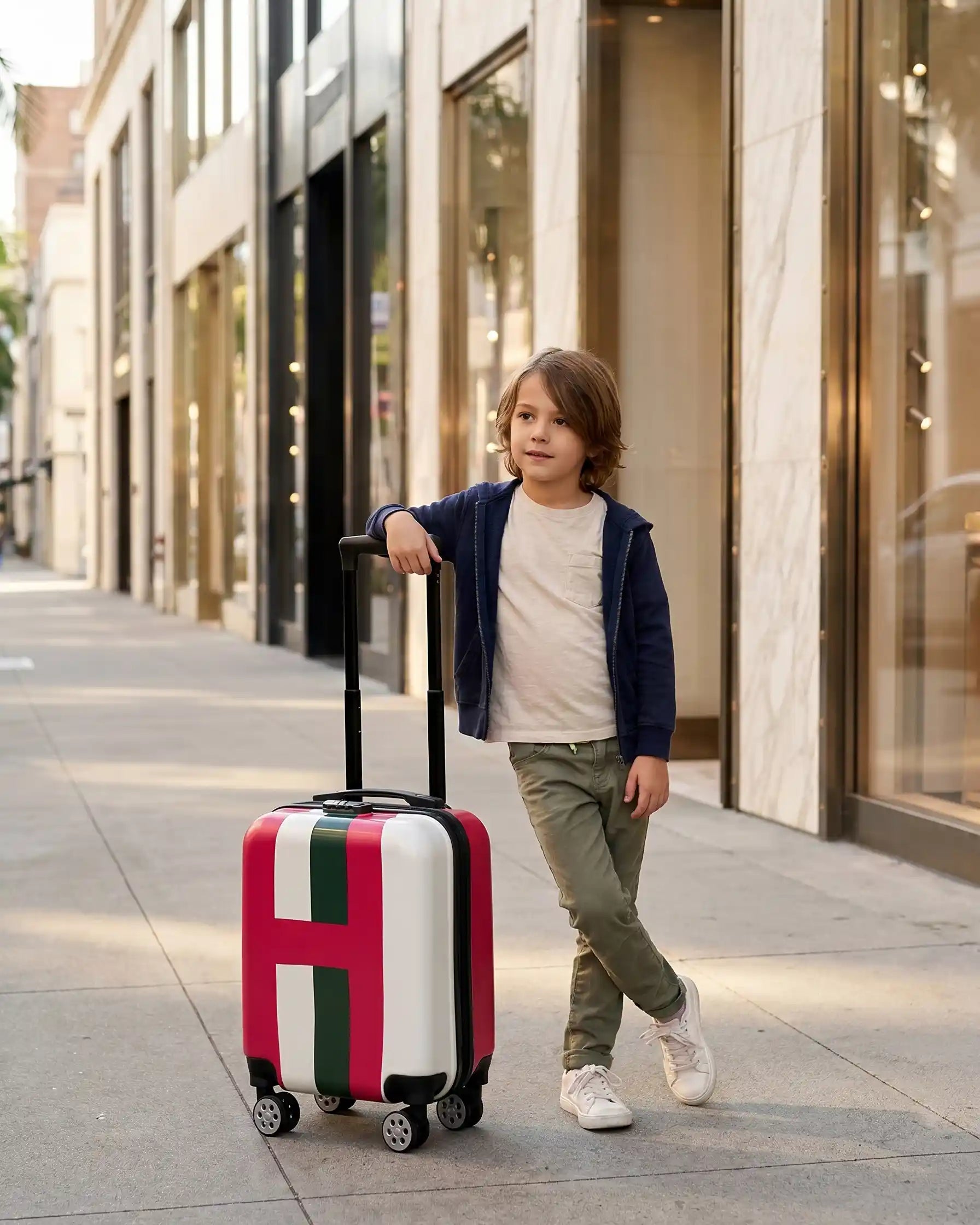 Kids Beautiful Stripe Printed Lightweight Suitcase ABS Hard Shell Luggage with Smooth Rolling Spinner Wheels and Combination Lock