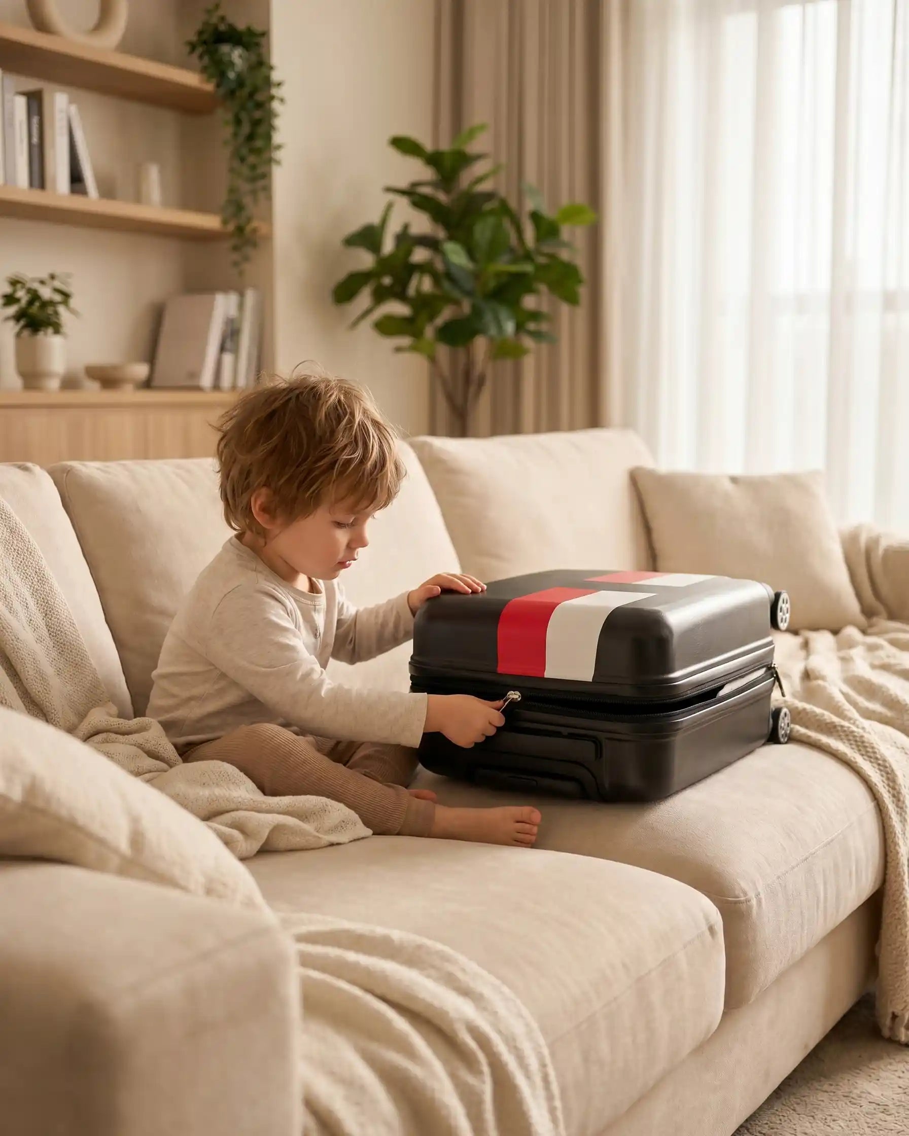 Kids Beautiful Stripe Printed Lightweight Suitcase ABS Hard Shell Luggage with Smooth Rolling Spinner Wheels and Combination Lock