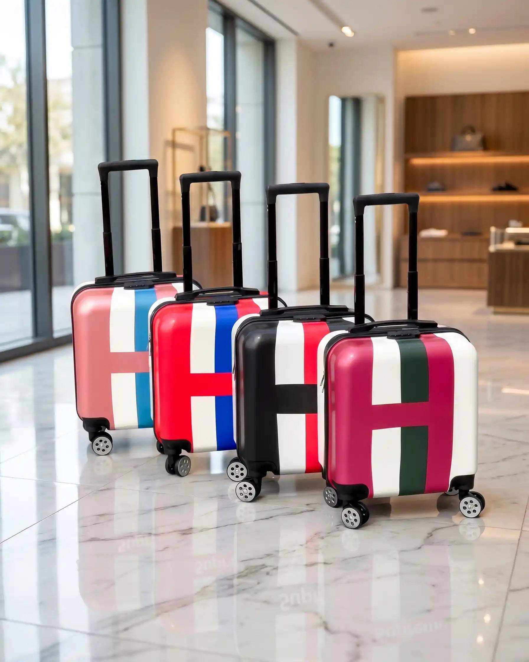 Kids Beautiful Stripe Printed Lightweight Suitcase ABS Hard Shell Luggage with Smooth Rolling Spinner Wheels and Combination Lock
