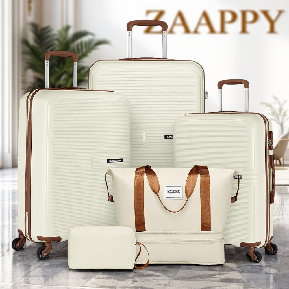 LARVENDER Expandable 5 Piece Unbreakable Hardside PP Luggage Set | Lightweight Travel Bags with Spinner Wheels | Carry On Suitcase Set with Toiletry Pouch